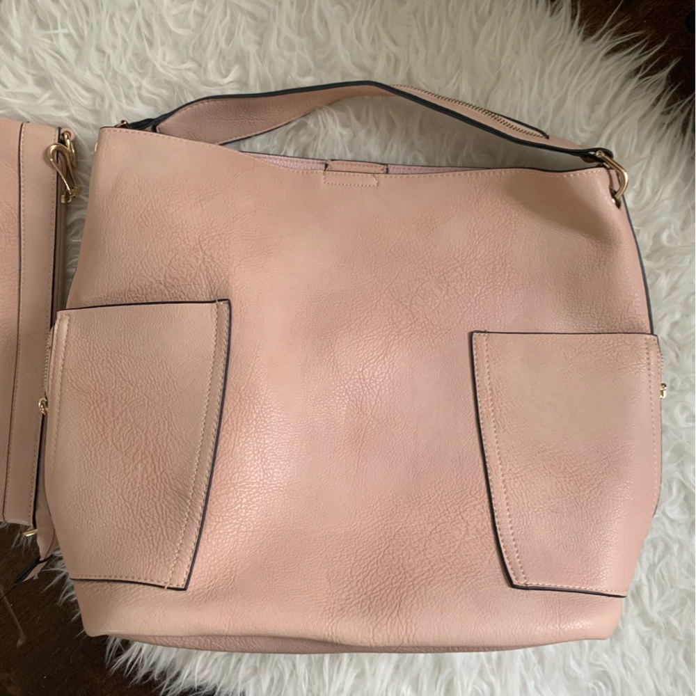 NEW vegan bucket bag nude blush w/ shoulder strap & optional crossbody strap + - Picture 3 of 15